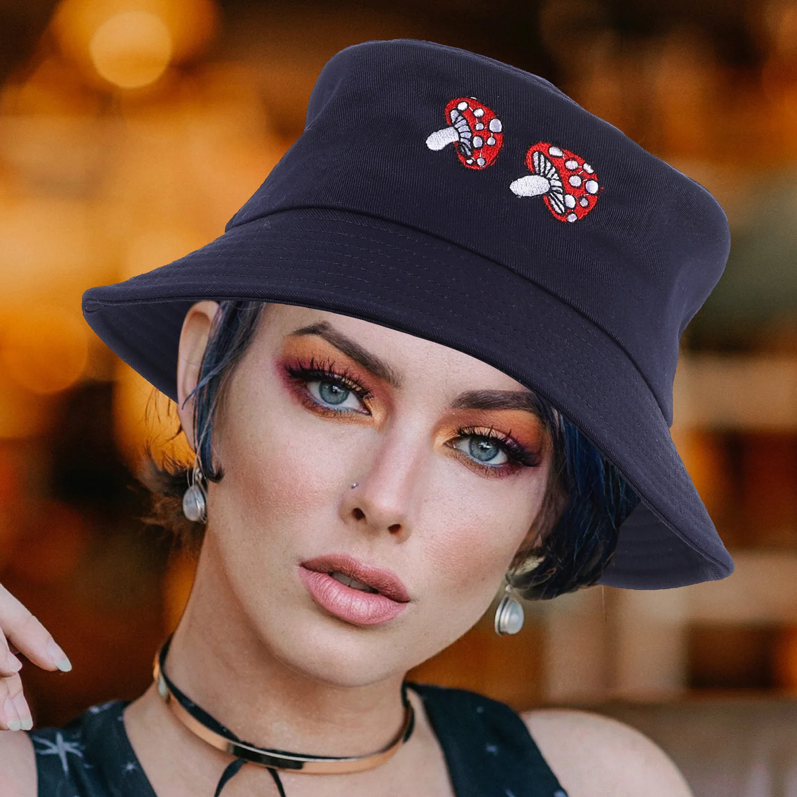 

Summer Sun Visor Mushroom Bucket Hat Lightweight Breathable Cotton Navy for Women Men Gardening Travel Beach Outdoor Fishing