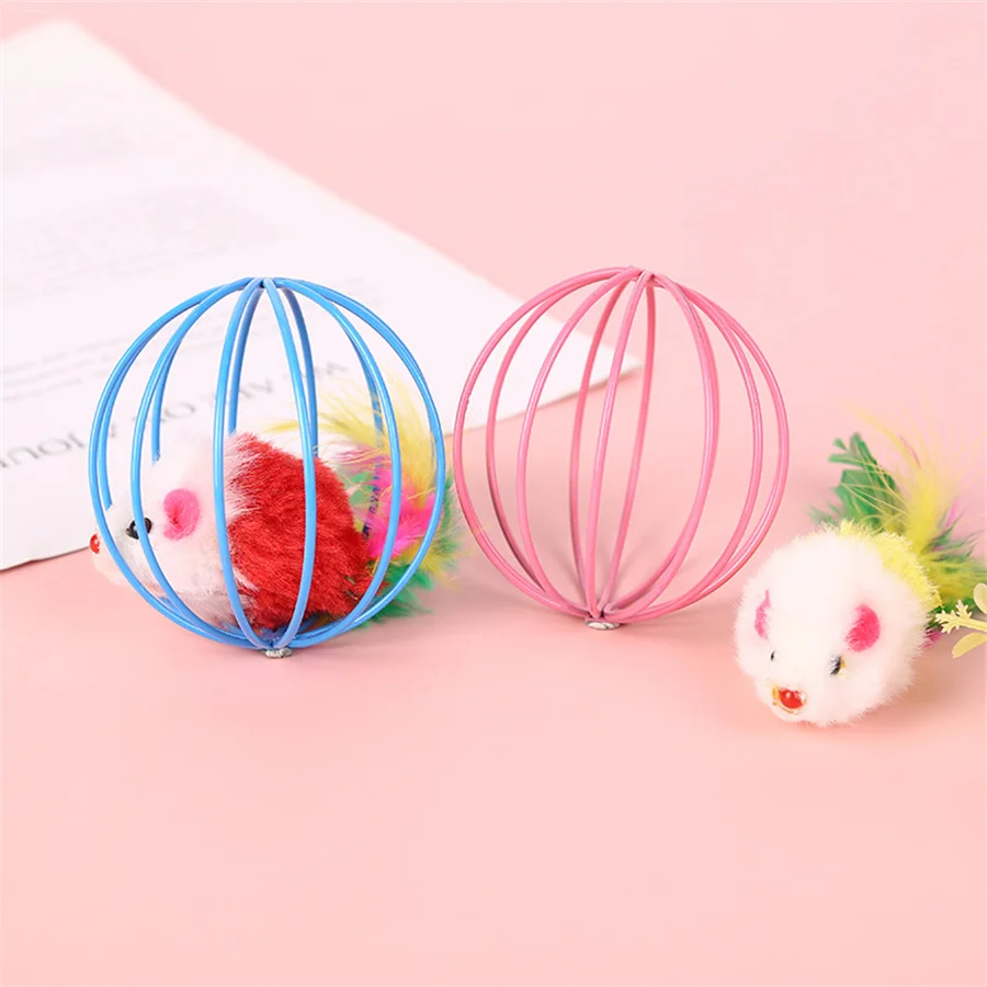 Colored Plush Mouse Balls In A Cage Pet Rolling Ball Cat Toy Accessories For Mouse In Cages Mouse Pussycat Play Supplies