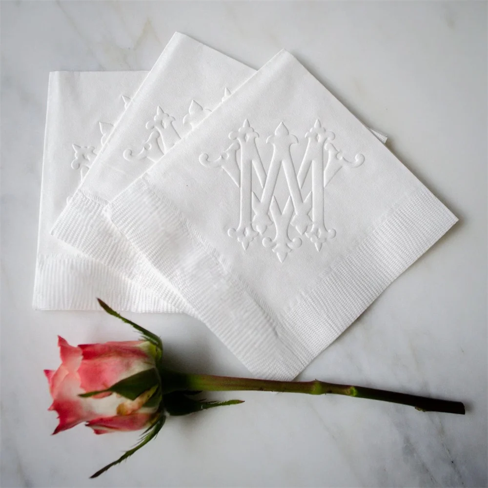 Embossed Initials Wedding Napkins, Custom 3 Ply Embossed Cocktail Napkin, Personalized Wedding Embossed Napkins, Embossed 3ply P