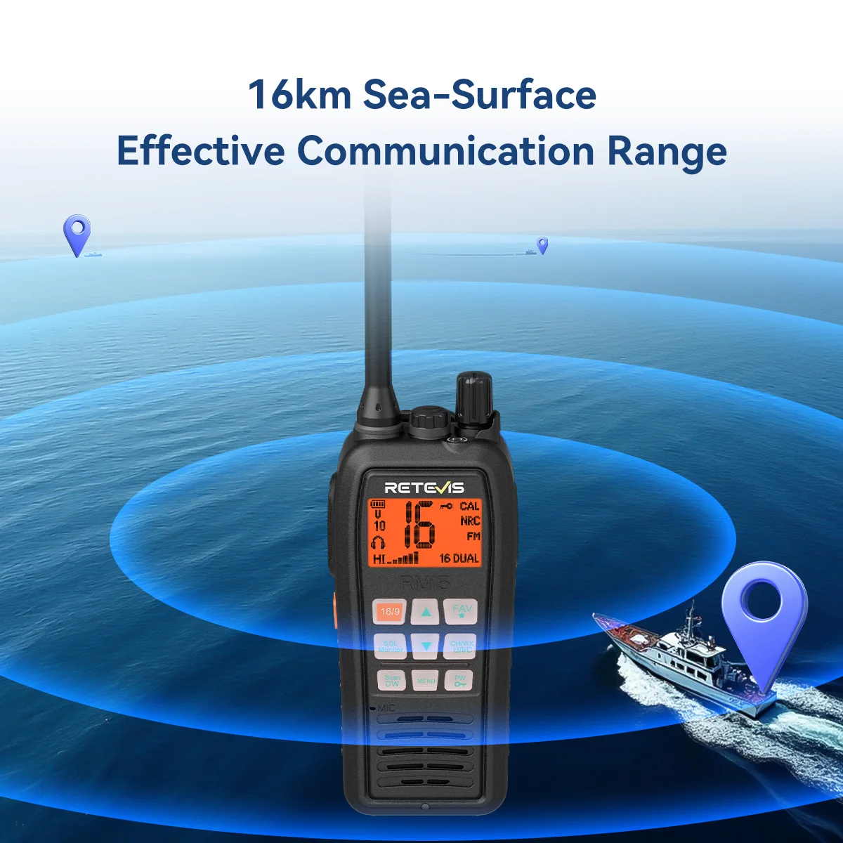 Retevis RM15 IP68-wasserdichtes schwimmfähiges Marinefunkgerät, tragbarer Funktransceiver mit großer Reichweite als Walkie-Talkie für Boots- und Kajakfahrten – Detail 3