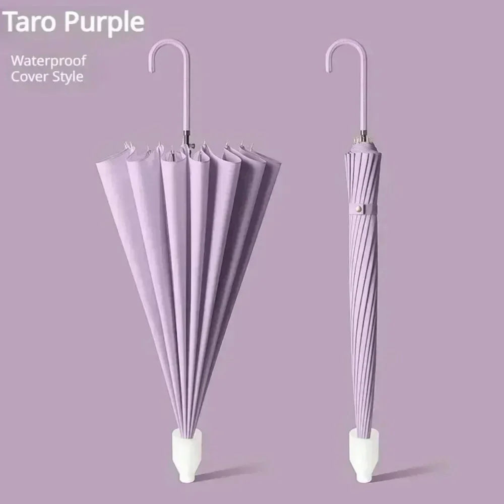 Long Handled Umbrella Strong 24 Bones Handle Rain Luxury Women Semi-Automatic Outdoor Pure Colorful Straight with Waterproof