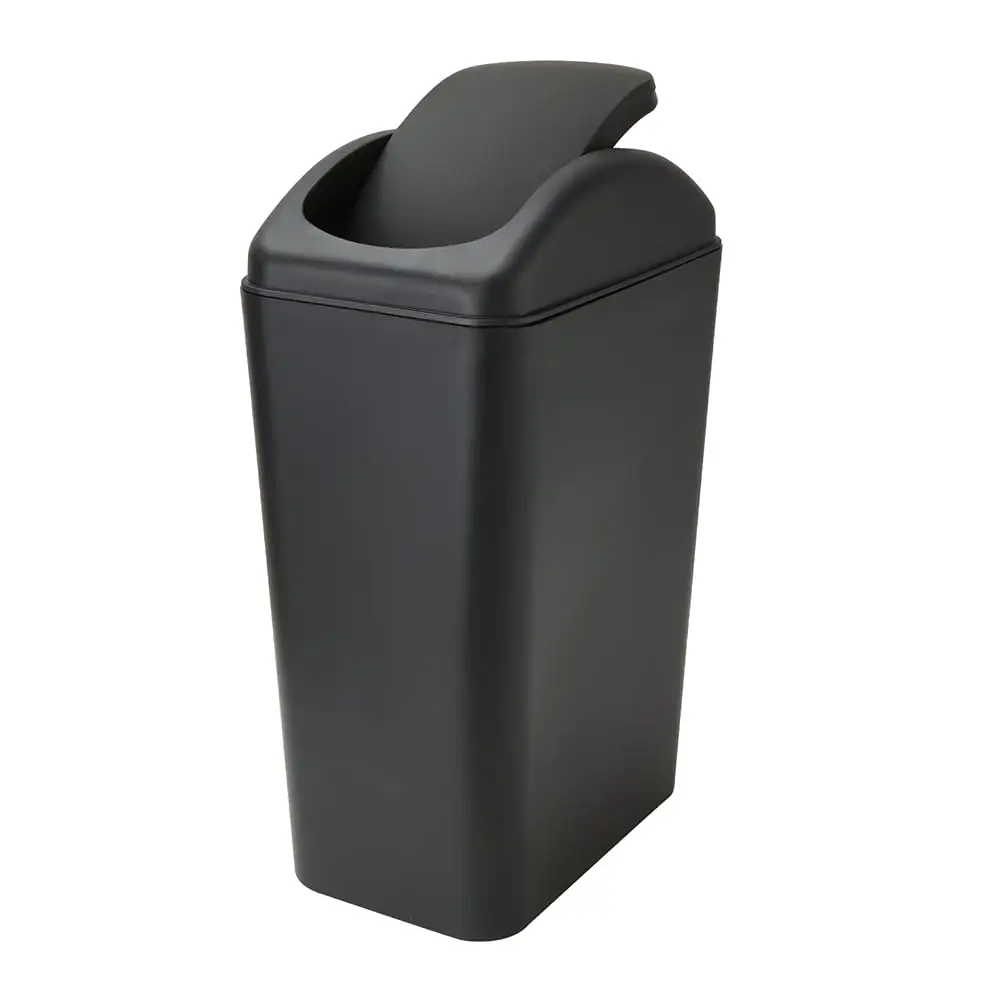 

Small Lidded Trash Can, 12 Liter/3 Gallon Black Plastic Garbage Bin with Lid for Office, Bedroom, Bathroom