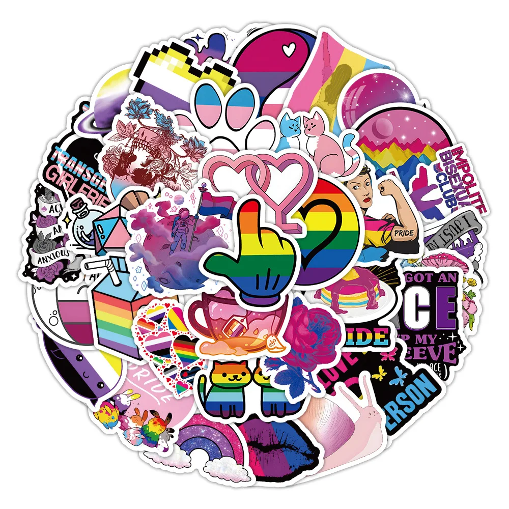 50/100pcs Gay Pride Stickers Rainbow Stickers in Bisexual Stuff Colorful LGBTQ Sticker for Water Bottle Laptop Motor Phone