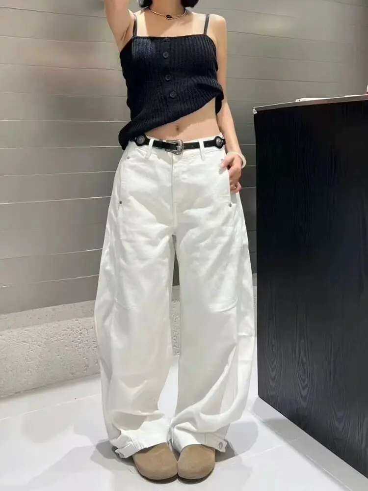 

Утепленные широкие джинсы для женщин, повседневные, с завышенной талией, из хлопка, зимние, устойчивые к деформации, с дизайнерскими карманами, фасон «бананы»