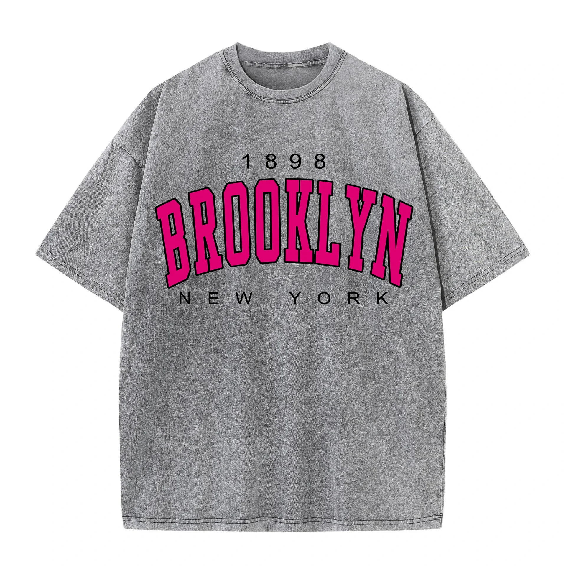 

Cotton Washed T-Shirts Fashion Loose O-Neck Short Sleeve Brooklyn New York Printing Tops Summer Street Clothes
