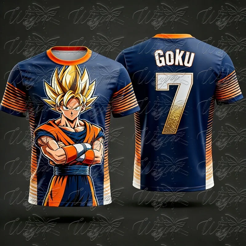 Unisex Summer Quick Dry Mesh Football Jersey Retro Dragon Ball Super Saiyan GOKU 7 Gradient Street Sports Short Sleeve T Shirt