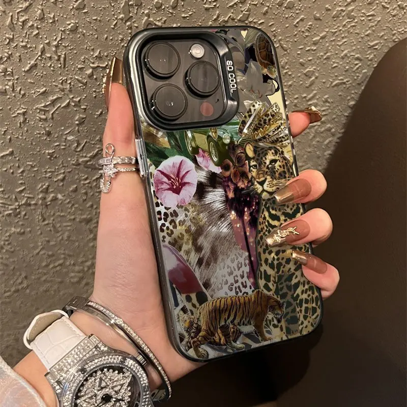 

Leopard pattern flower pattern phone case suitable for iPhone 16 15 14 13 12 11 Pro/ Max /Plus shock-proof back cover