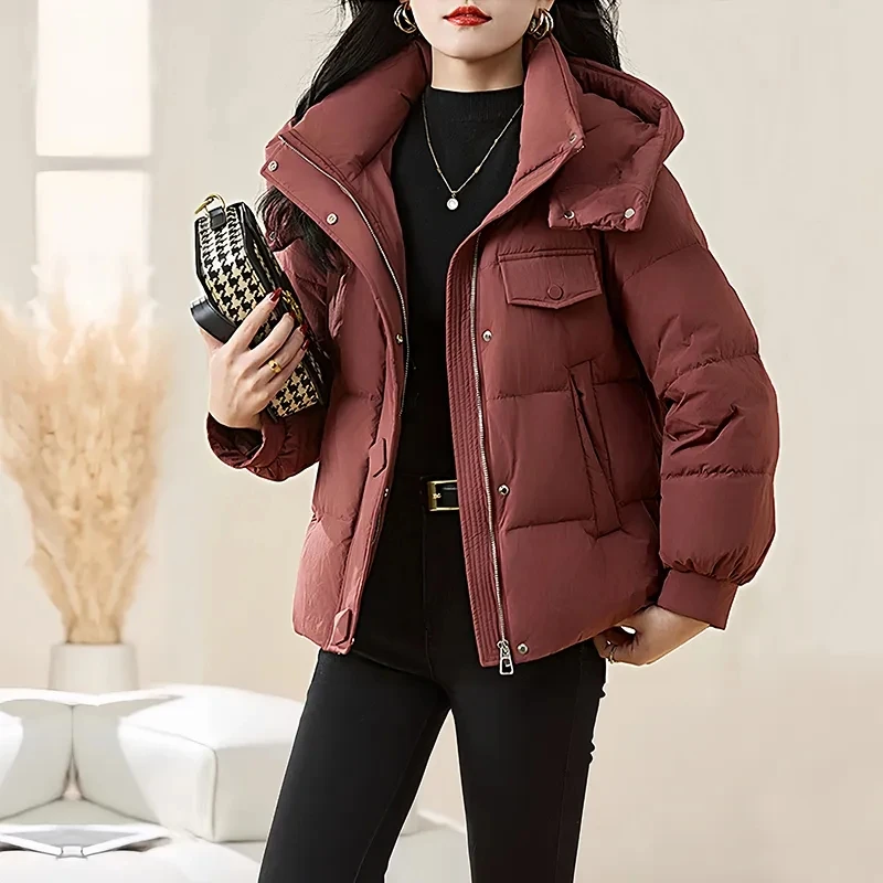 Chaqueta de plumón de algodón de estilo coreano para mujer, Parkas gruesas cortas informales, con capucha, cálidas y sueltas, prendas de vestir, nueva chaqueta acolchada de algodón, Otoño e Invierno