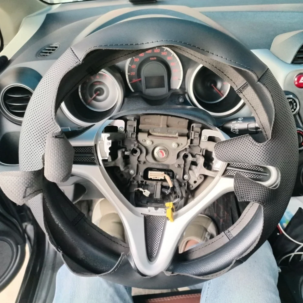 Funda de volante de cuero de microfibra perforada cosida a mano para Honda Civic Old Civic 2006-2011, accesorios interiores para coche