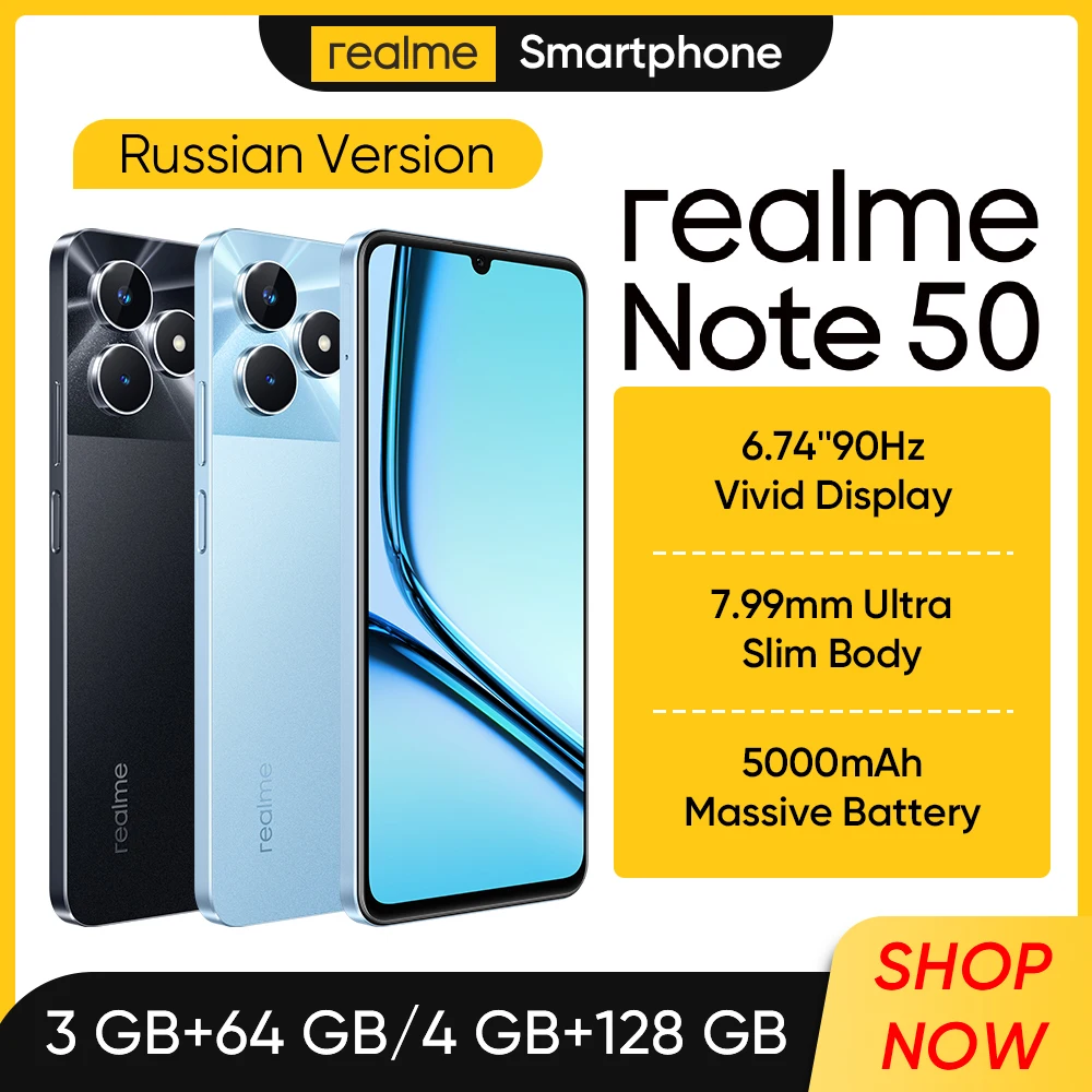 [New] realme Note 50 6.74\'\'90Hz Display IP54 Water&Dust Resistance 3-Card Slot Up to 2TB External Memory 5000mAh Battery