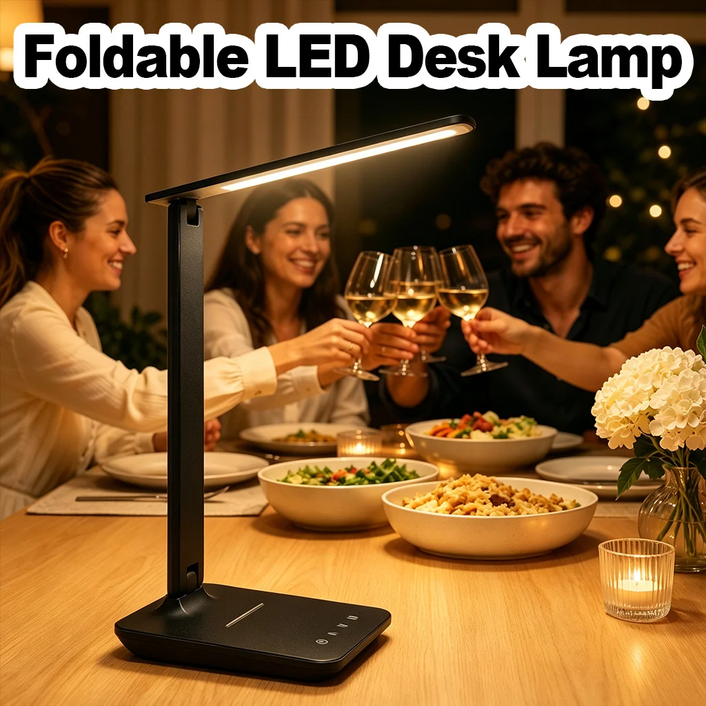 Foldable LED Desk Lamp Touch Dimmable Desk Light USB Charging Rotatable Study Lamp for Office Home Hight Brightness Lighting