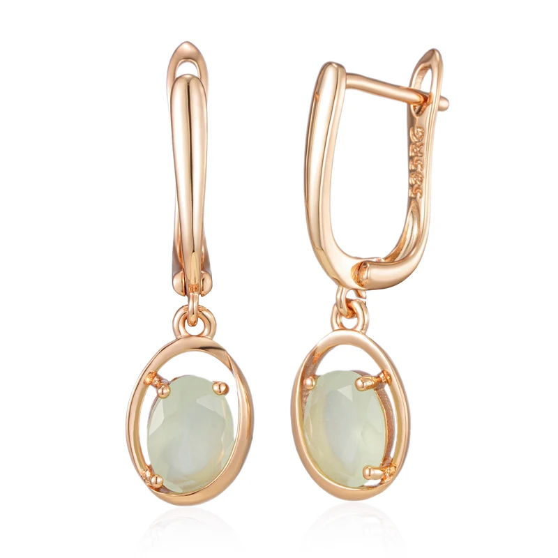 Kienl New Simple 585 Rose Gold Dangle Earrings for Women Fashion Oval Green Natural Zircon Accessories Vintage Wedding Jewelry