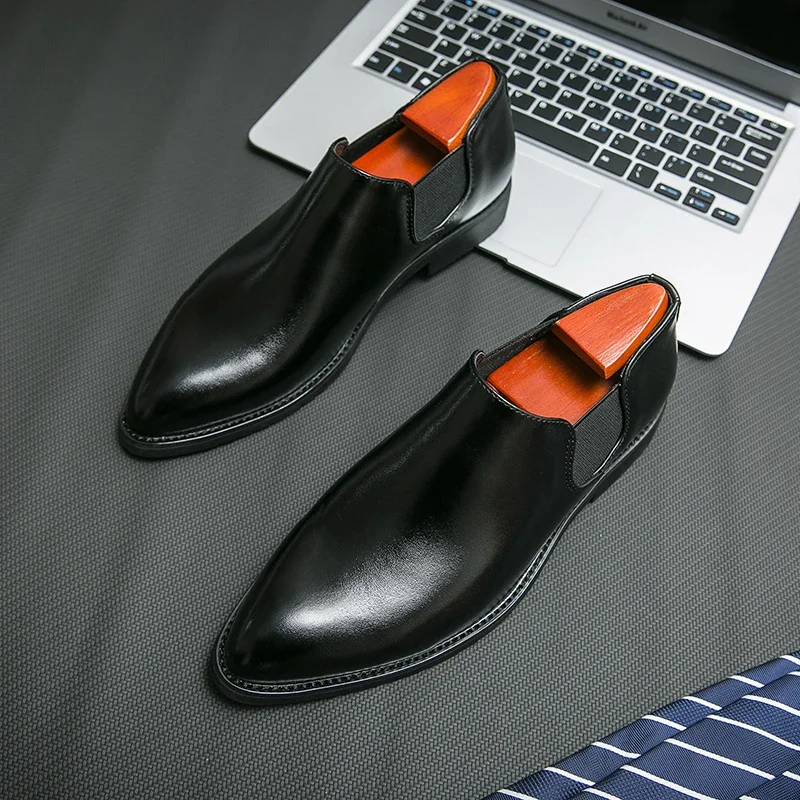 Chaussures d'affaires en cuir à semelles souples pour homme, mocassins à enfiler noirs, décontractés, à la mode, pour le bureau et le mariage, printemps