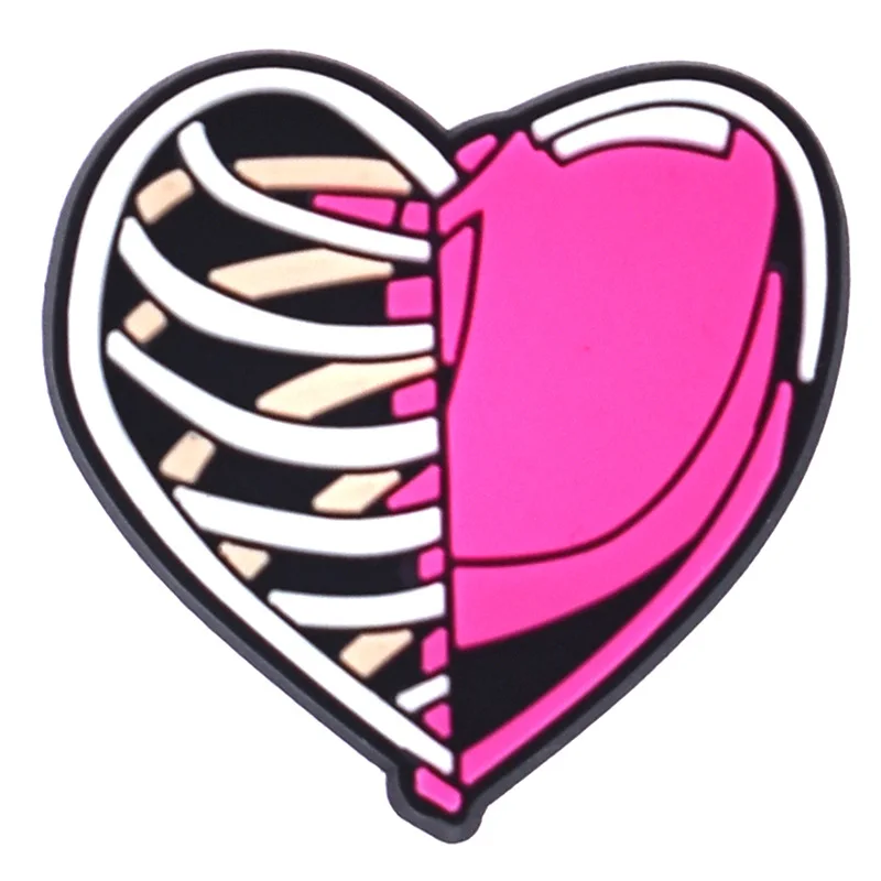 1pcs PVC Shoe Charms for Crocs Punk Skeleton Heart Halloween Accessories Women Men Buckle Kids Pins Decoration Jeans