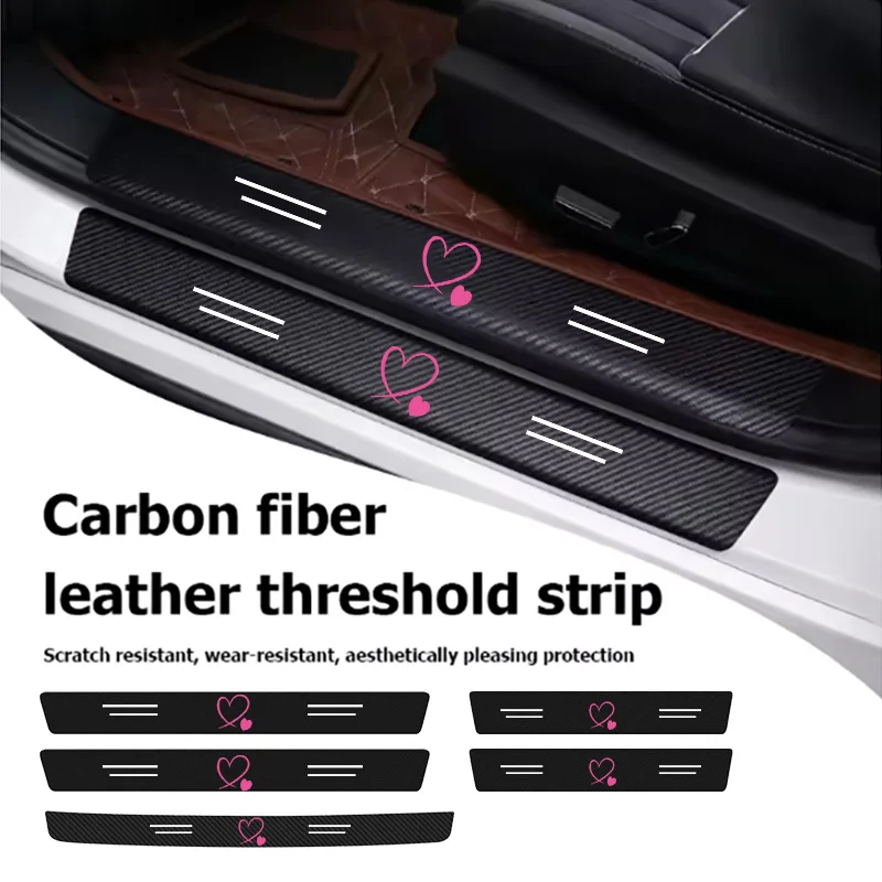 Double Heart-Shaped Pink Car Threshold Protection Strip, Anti-Scratch Trunk Protection Strip, Interior Welcome Pedal Modification and Decoration Accessories Collection