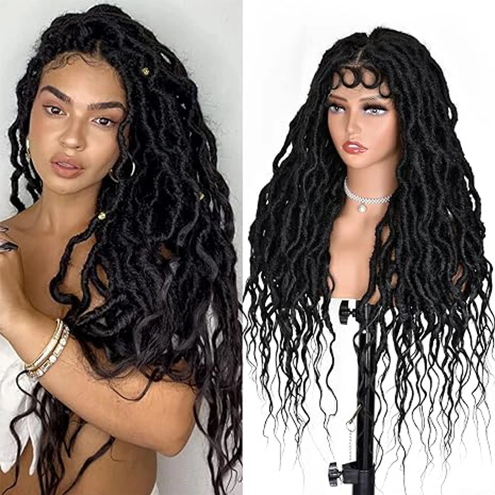 HD Full Lace Front Braided Wig Faux Locs Goddess Crochet Wigs 32 Inches Twist Braids Synthetic with Baby Hair For Black Women