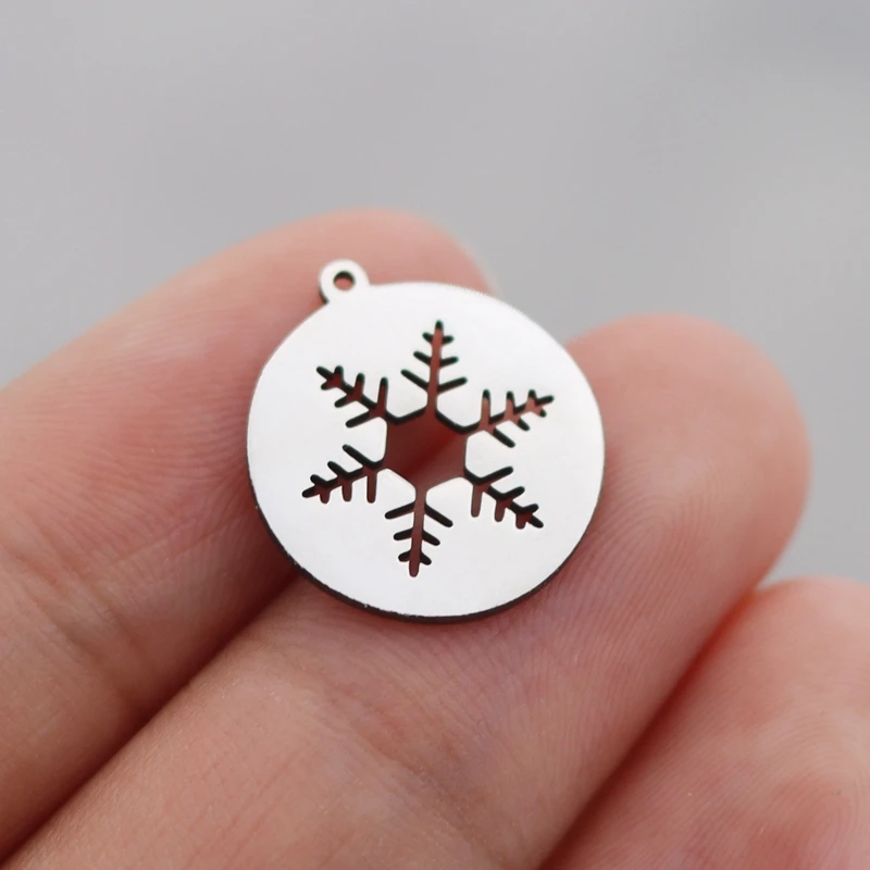3pcs Classic Snowflake Charms Round Stainless Steel Pendant Jewelry Making Earrings Findings DIY Tassels Bracelets Accessories