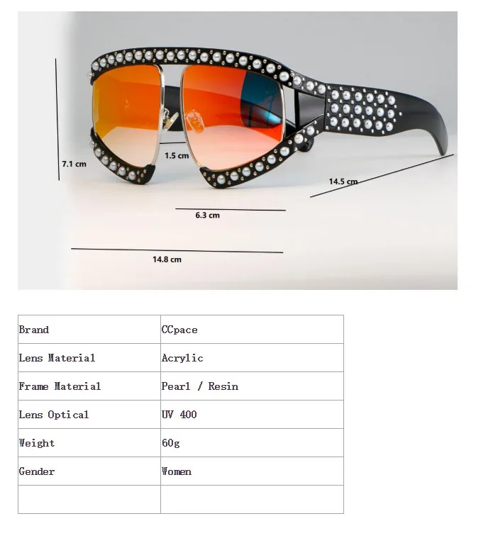 45448 Frauen brille Sonnenbrille Luxus Perlens chirme rote Spiegel brille übergroße UV400 Marke Brille weiblich – Detail 3