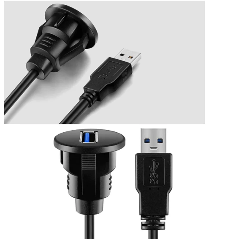 2 Pack Small USB 3.0 Male to Female AUX Flush Panel Mount Extension Cable for Car Truck Boat Motorcycle Dashboard 3ft