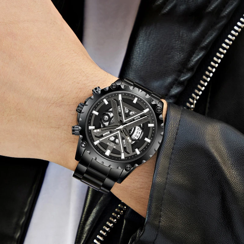 Reloj de cuarzo a la moda para hombre, marca superior de lujo, totalmente de acero, reloj deportivo resistente al agua para negocios, reloj Masculino + caja 2025 nuevo