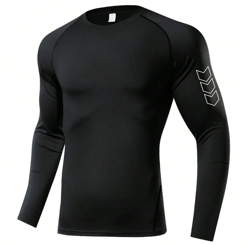 Men Compression Long Sleeve Shirt Black Fitness T-shirt Male Running  Quick Drying Gym Top Sun Protection Sports Base Layer