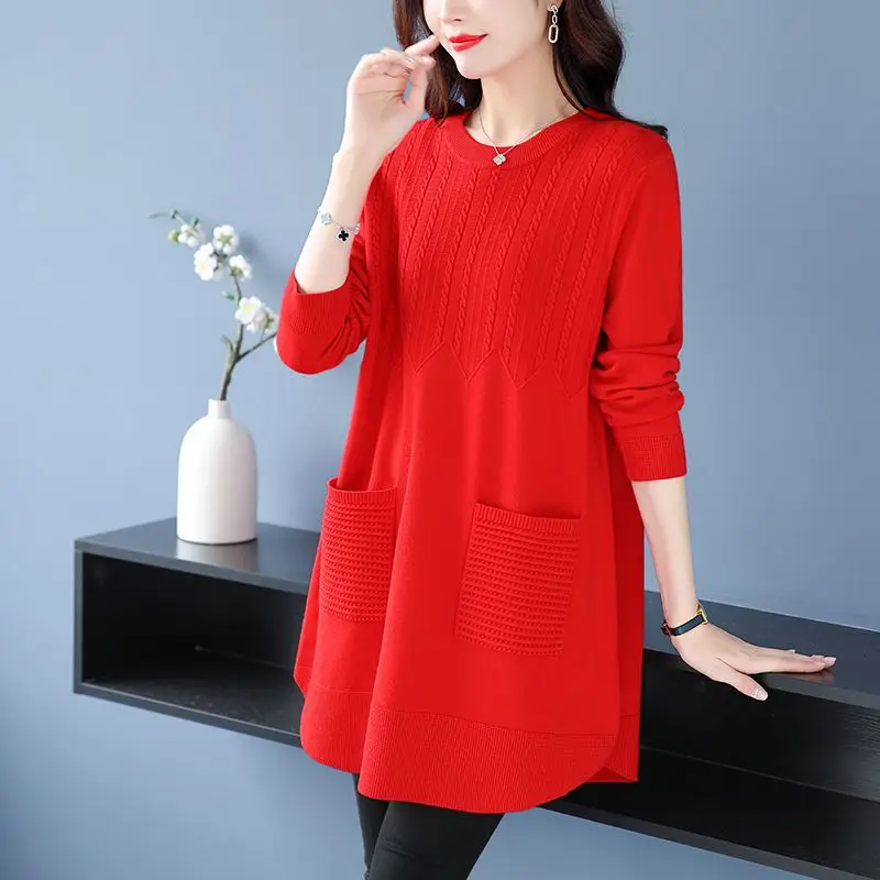 

Warm Women Loose Knit Sweater Autumn Winter Long Sleeve Bottoming Shirt Plus Size Solid Casual Female Jumper Pull Femme M90