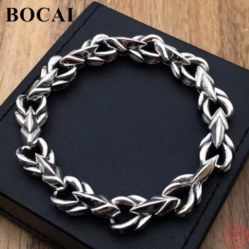 

BOCAI S925 Sterling Silver Bracelets for Women Men New Fashion Loong Bone 12mm Bamboo-chain Punk Jewelry Free Shipping