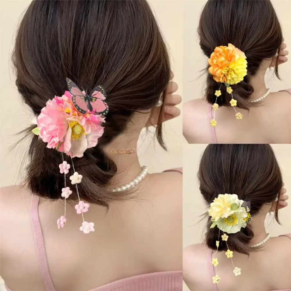 

Luxury Sweet Flower Butterfly Side Clip Chinese Style Fringe Tassel Duckbill Clip Hanfu Headwear Ancient Style Barrettes Ladies