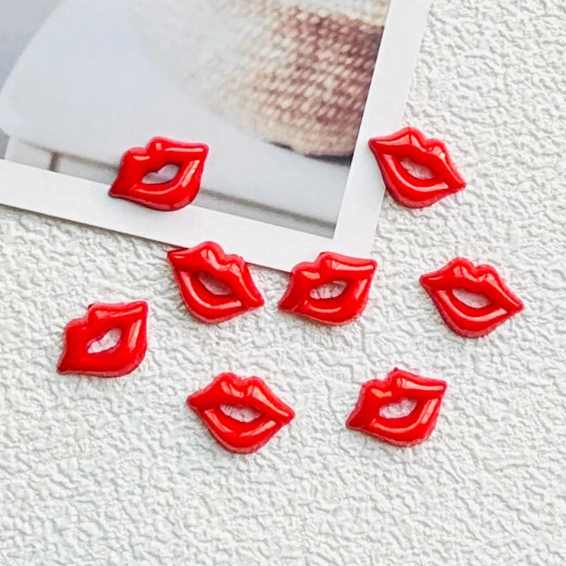 20Pcs New Cute Resin Mini Cartoon 3D Flame Red Lips Series Flat Back Manicure Parts Embellishments For Hair Bows Accessories