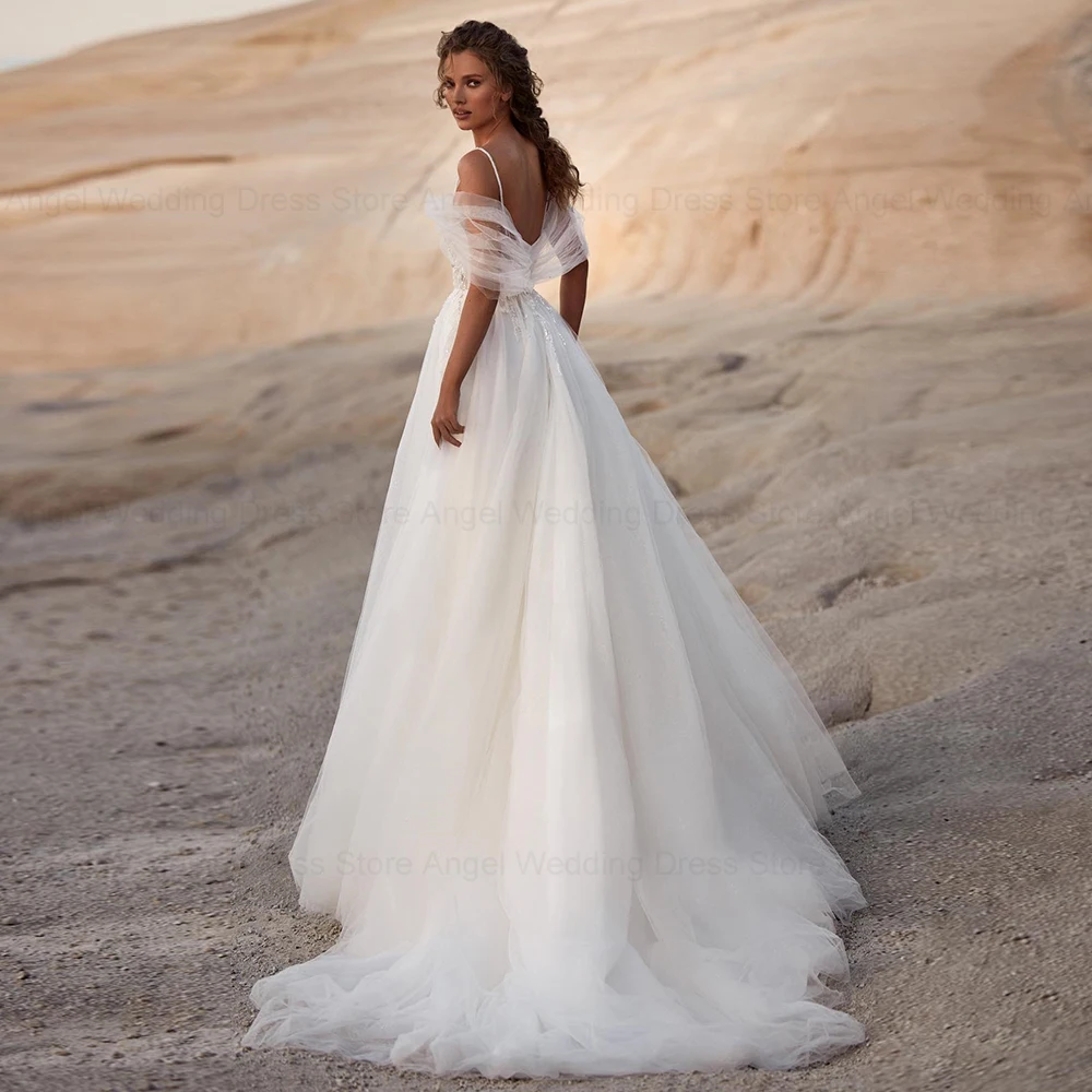 ANGEL Customized Beach A-Line Wedding Dress for Bride Spaghetti Straps Backless Bridal Gown Appliques Sleeveless Robe De Mairee