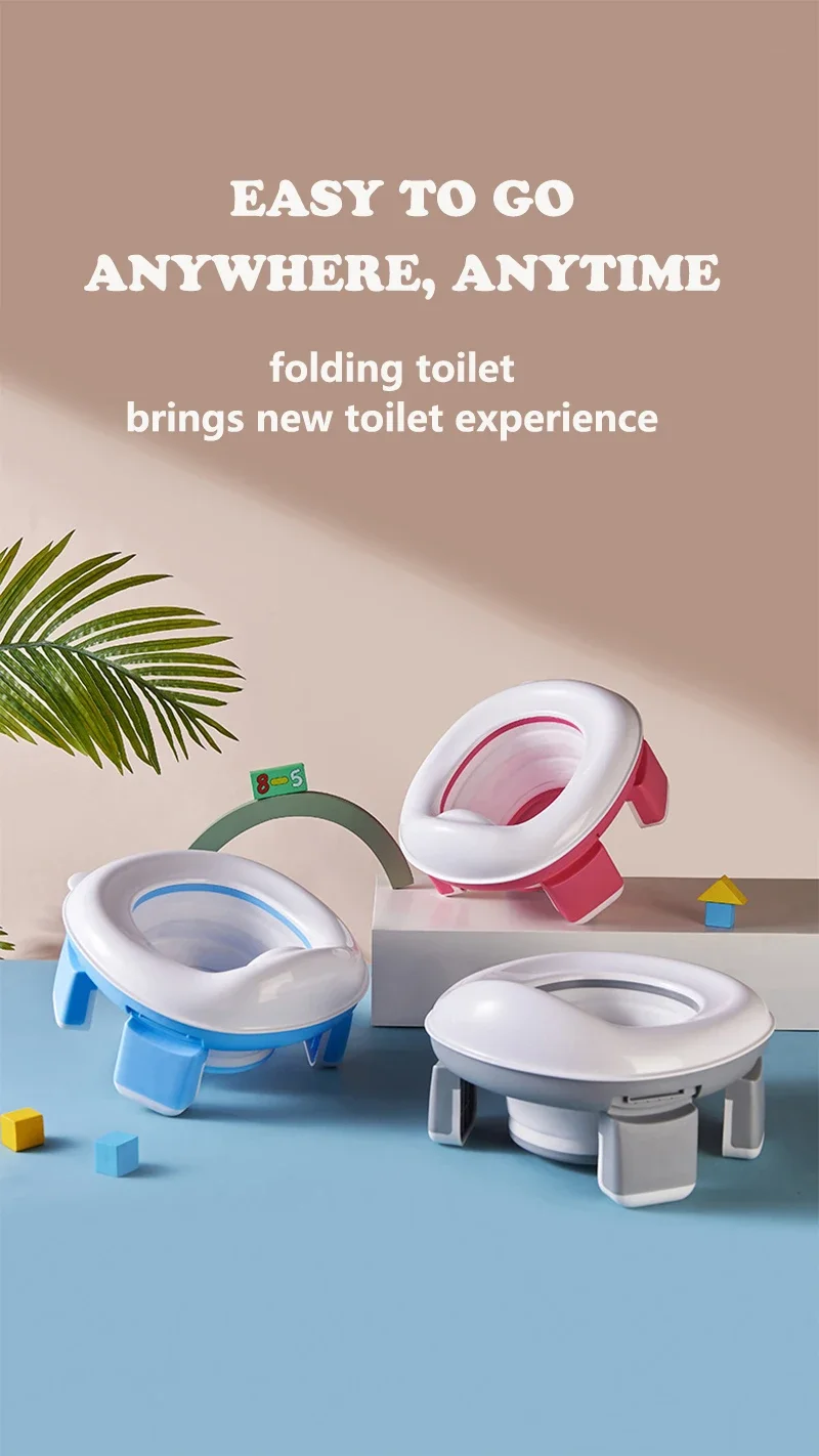 3-in-1 Reise-Toilettensitz, faltbar, blau, für Kinder, Töpfchen mit Taschen, Baby-Topf, tragbarer Silikon-Babytöpfchen-Trainingssitz – Detail 3