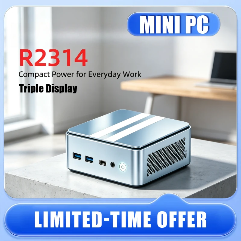 2026 NEW Mini PC R2314 Barebone Ideal for Home/Office Dual GbE 4K Triple Display Low Power NAS/Soft Router DDR4 NUC