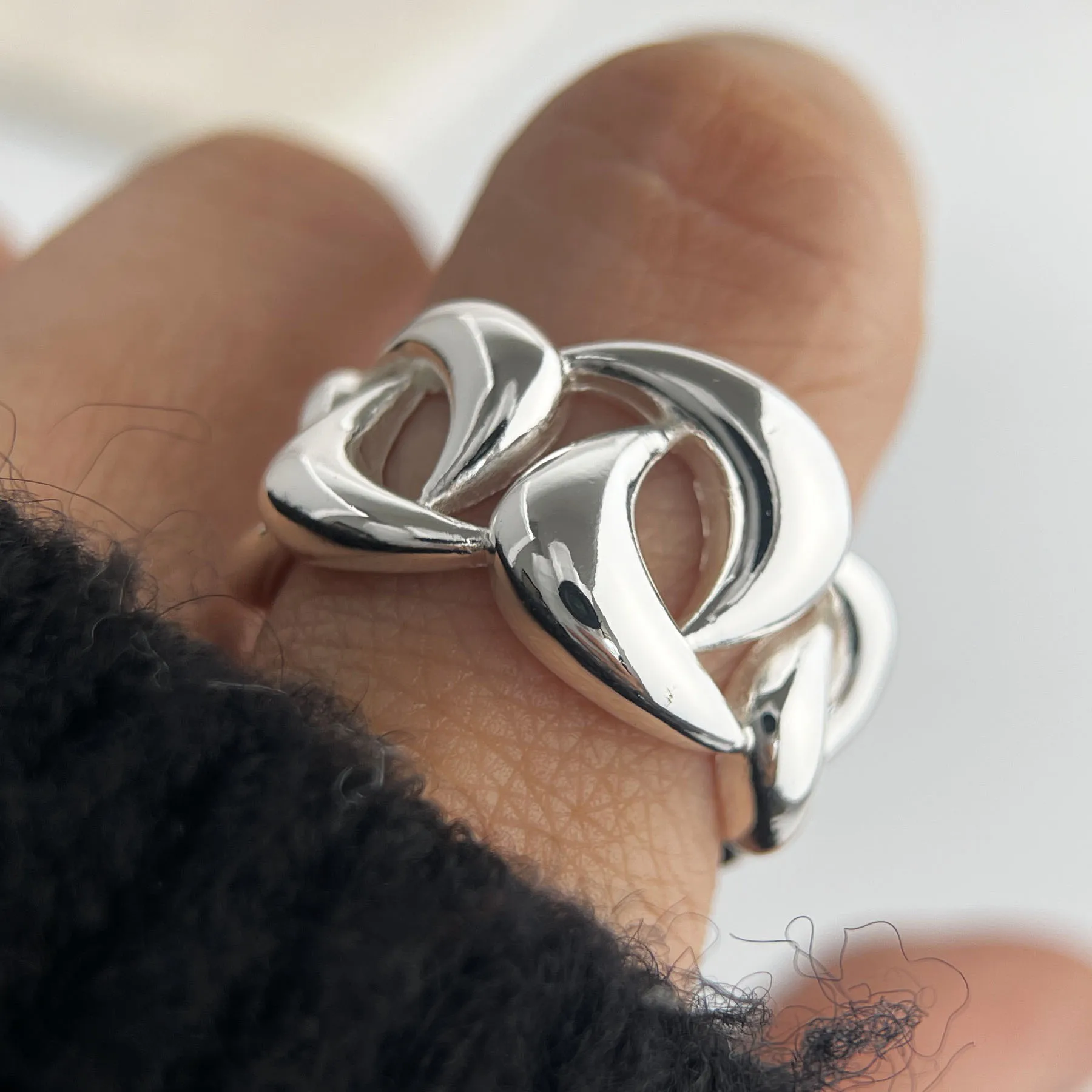 Women's 925 Sterling Silver Handmade Simple Flower Bow Heart Ring