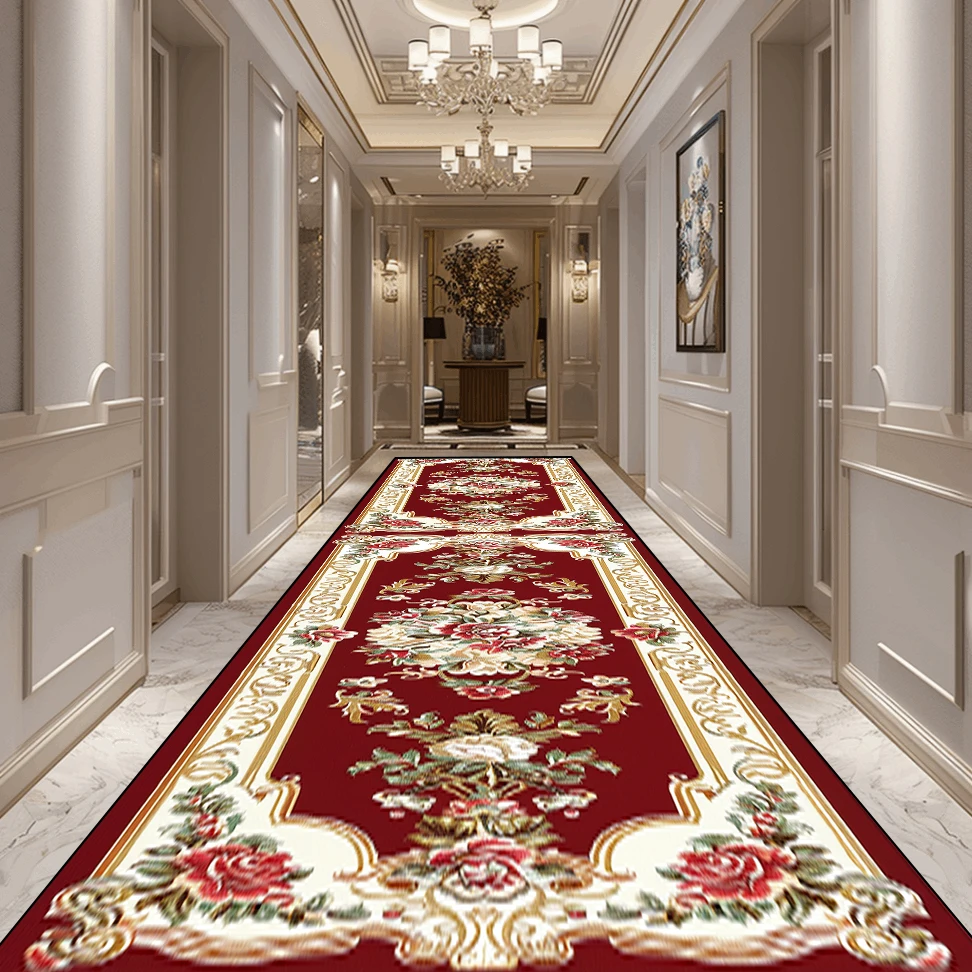 European Luxury Retro Lobby Corridor Carpets Hallway Long Strip Area Carpet Aisle Living Room Runner Rug Home Entrance Decor Mat