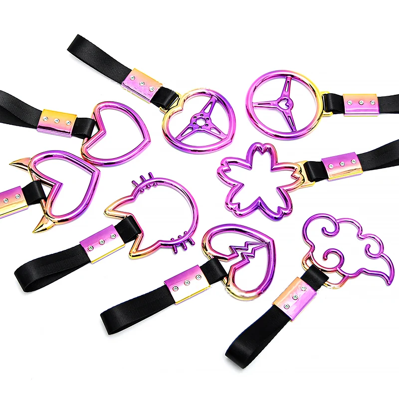 Colorful Car Tow Strap Tsurikawa Ring Heart JDM Train Bus Handle Hand Strap Styling Drift Charm Strap Auto Accessories