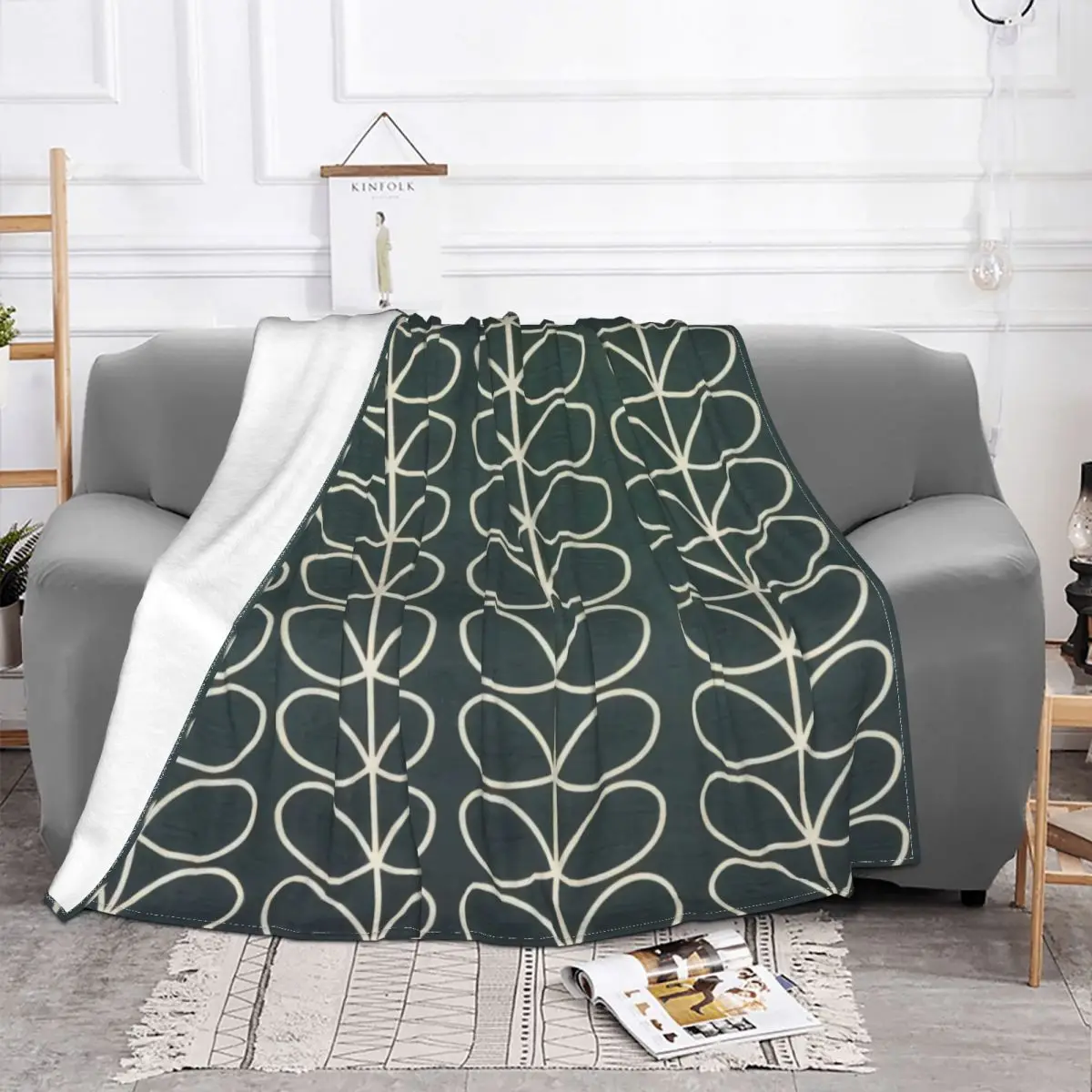 Orla Kiely Linear Stem Grey Blanket 3D Printed Soft Flannel Fleece Warm Scandinavian Throw Blankets for Car Bed Couch Bedspreads