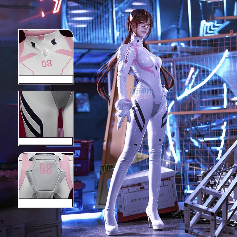 

Anime Mari Makinami Illustrious Cosplay Costume Women Sexy Leather Jumpsuit Bodysuit Headwear Suit Halloween Carnival Clothes