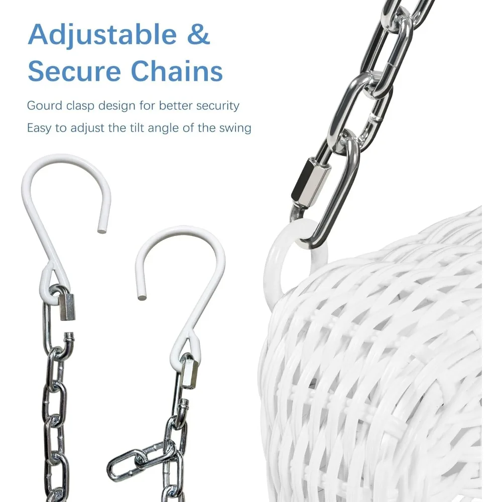 Balanço de vime para varanda em branco com almofada azul