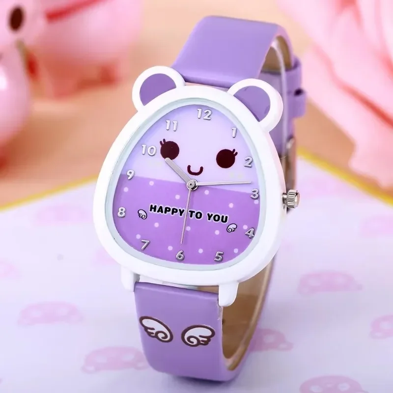 Cute Children's Watch PU Leather Strap Watch Cartoon Korean Style Simple Quartz Watch Students Jelly Digital Dial Relogio Mujer