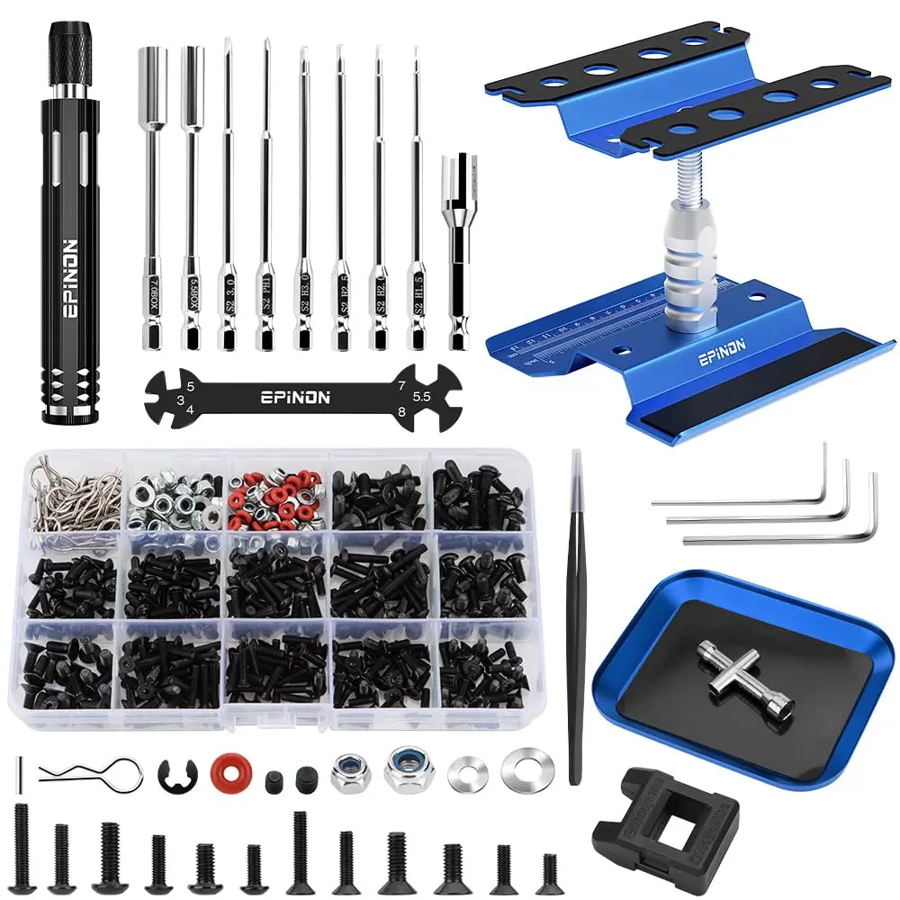 EPINON RC Auto Reparatie Werk Stand Reparatie Tool Set voor 1/8 1/10 1/12 1/16 1/18 RC Auto Crawler Truck Buggy