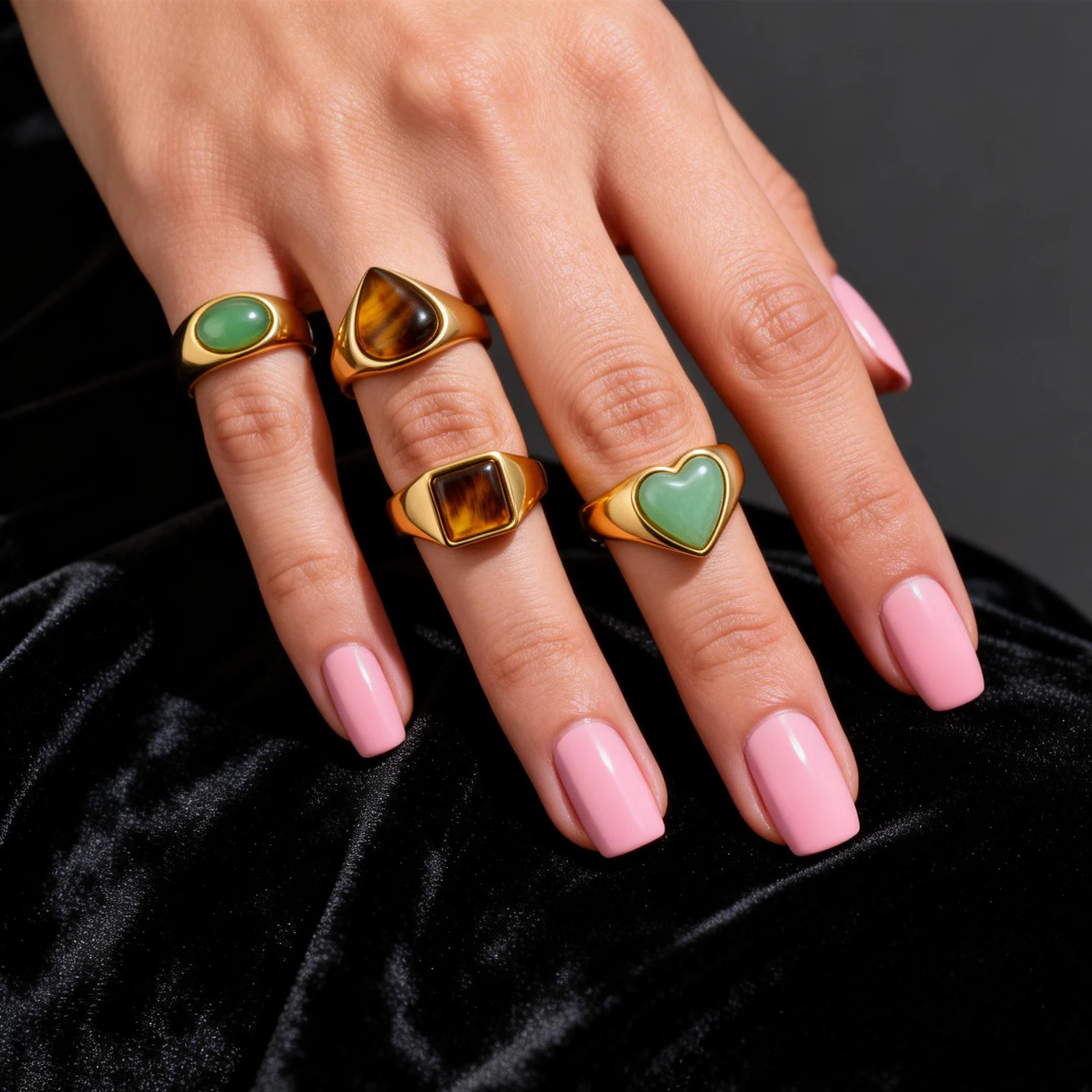 

Natural Stone Ring For Women, Stainless Steel Eye Stone Ring Fashion Birthday Jewelry Gift Casual Business Style Unisex To Mum