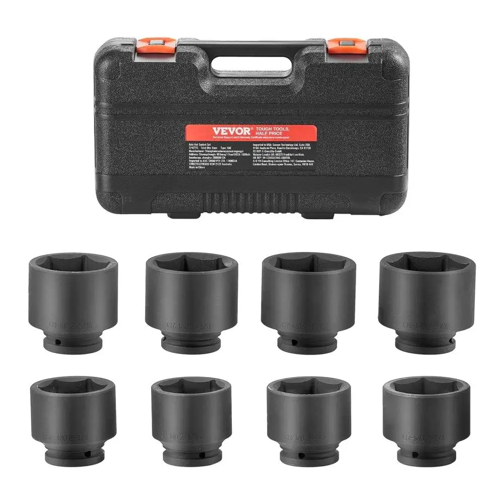 

3/4 Inch Axle Nut Impact Socket Set 6 Point 8PCS SAE Spindle Nut Socket