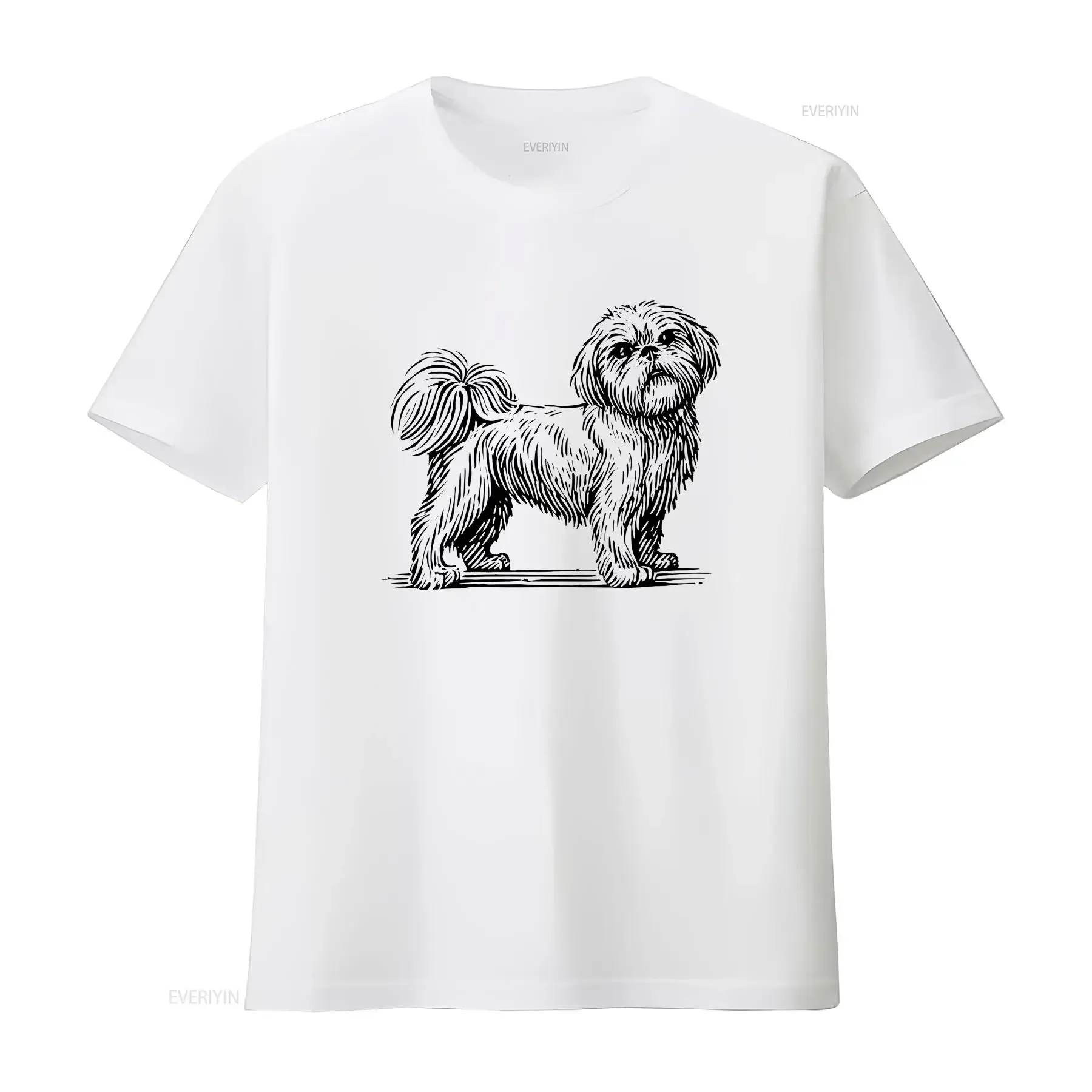 Shih Tzu Dog T Shirt Vintage Woodcut Style Best For Owners vintage Washed fashion Casual graphic Breathable Versatile Slightly