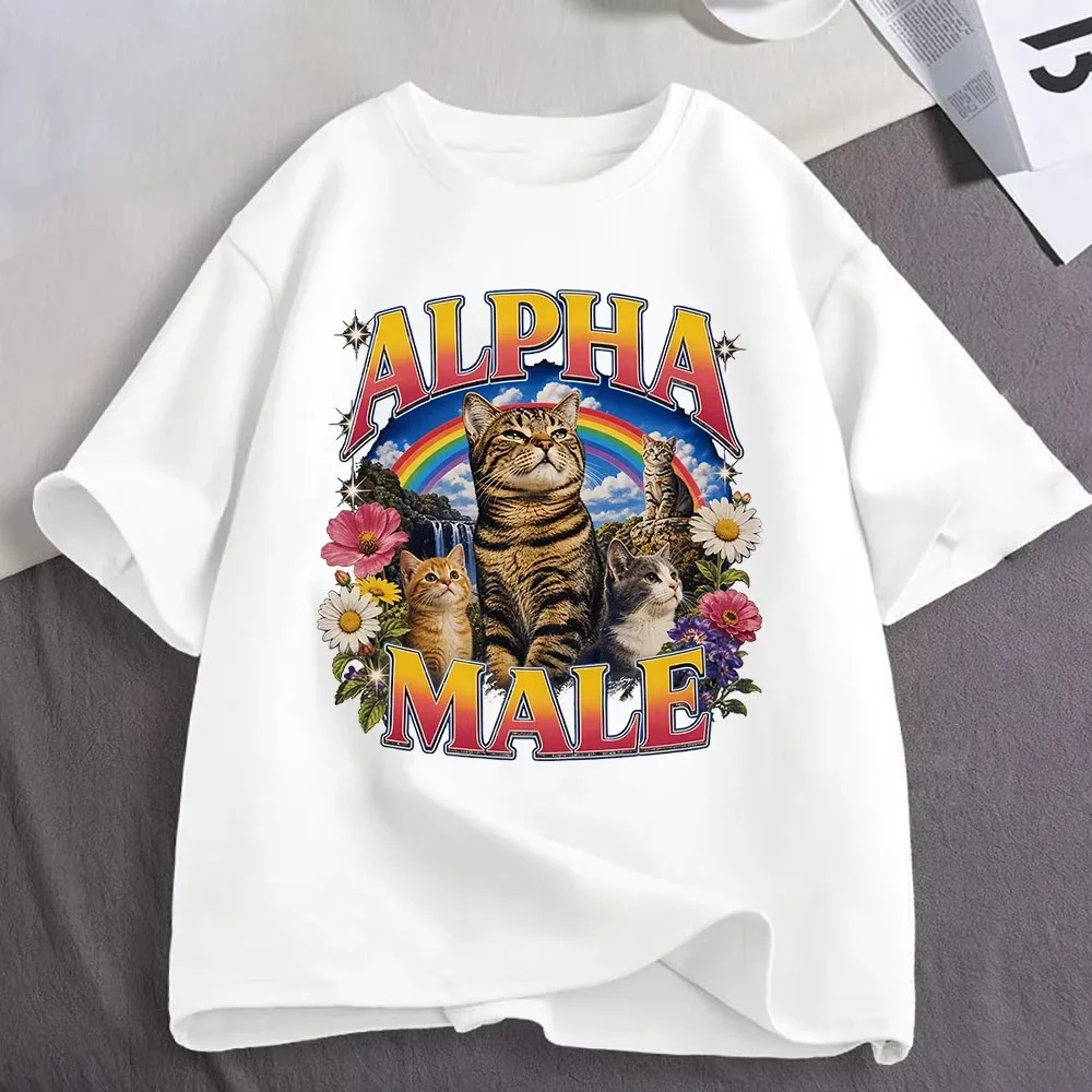 Alpha Male Funny Kitten Cat Meme T Shirts Men Women Clothing Casual Cotton Fashion Oversized Short Sleeve T-shirts Streetwear