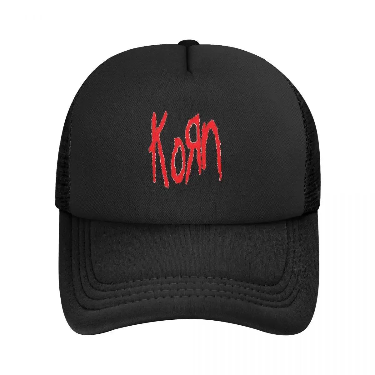 Korn Red Logo Mesh Baseball Cap Men Women Hip-Hop Trucker Hat Rock Music Band Adjustable Polyester Sports Cap Summer Trucker Hat