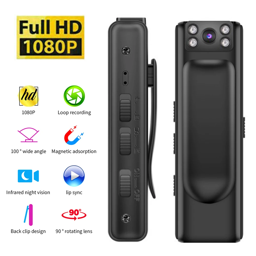 HD 1080P Mini Camera Night Vision Small Body Camera With Back Clip Sports DV DVR Video Surveillance Camcorder Loop Recording