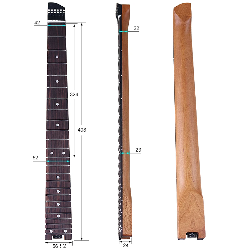 Electic Guitar Neck Headless Roasted Canada Maple 24 Frets 5.6cm Width Rosewood Fingerboard For 6 String Travel Guitars