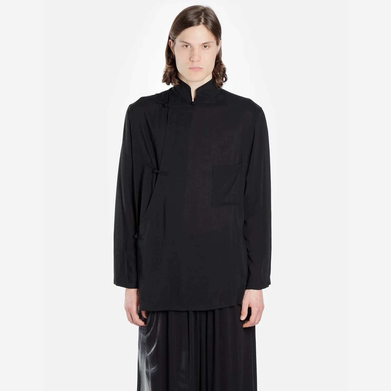 S-6XL 2026 Nova Fantasia Masculina e Feminina Camisa Preta com Botões Estilo Chinês Traje Tang Tamanhos Grandes