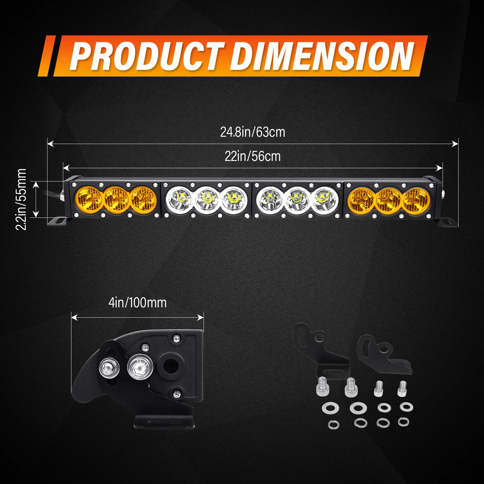 6-54 inch 30-300W LED Bar 4x4 with 12v Wire Harness Kit, LED Light Bar for Offroad Vehicles Trucks ATV, Amber White Fog Light