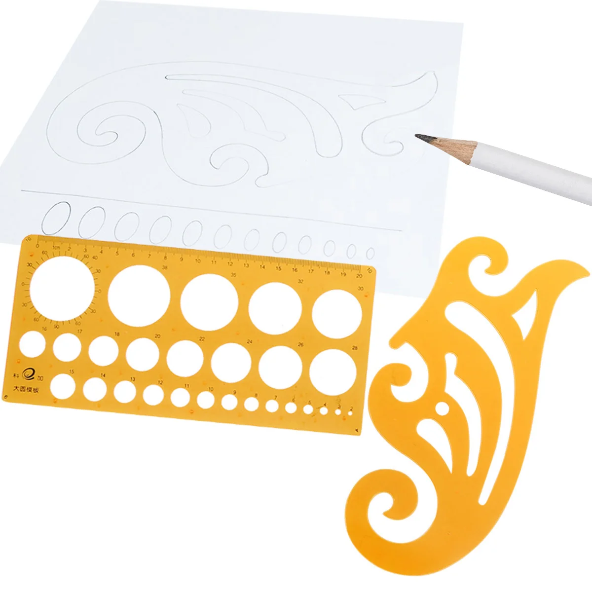 6 قطعة مجموعة قالب رسم حاكم أشكال منحنية برتقالية شفافة لتصميم صياغة العمارة أداة قياس الشكل الداخلي